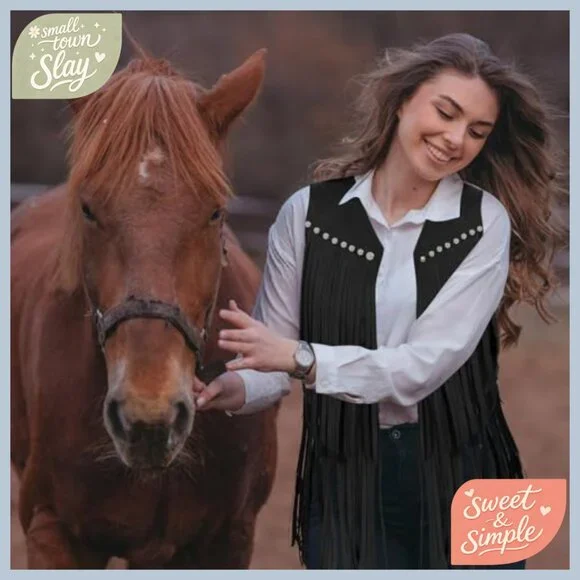 Large Faux Suede Fringe Vest 60s 70s Hippie Western Tassel Sleeveless - Picture 6 of 6